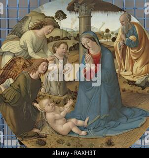 L adorazione del Cristo Bambino, Cosimo Rosselli, c. 1485 - c. 1507. Reinventato da Gibon. Arte Classica con un moderno reinventato Foto Stock