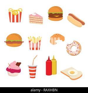 Il fast food icon set su sfondo bianco per grafica e web design, moderno vettore semplice segno. Concetto di Internet. Il simbolo alla moda per il design del sito web o del pulsante mobile app. Illustrazione Vettoriale