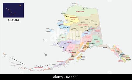Alaska politica e amministrativa di mappa con bandiera Illustrazione Vettoriale
