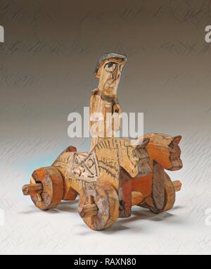 Giocattolo in forma di un ciclista e due cavalli su ruote, sconosciuto, Egitto, Africa del IV secolo, legno, oggetto: H: 14,2 cm ( reinventato Foto Stock