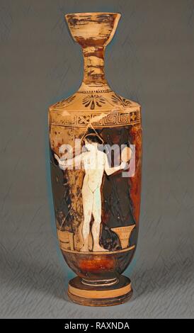 Attico Red-Figure Lekythos, Cerchio della Phiale pittore greco (mansarda), attivo circa 450 - 425 A.C., Atene, Grecia reinventato Foto Stock