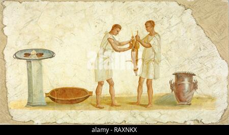 Frammento di un affresco del pannello con una preparazione di pasto, sconosciuto, Italia, Europa, 100 - 150, Affresco, oggetto: H: 69,5 x W reinventato Foto Stock