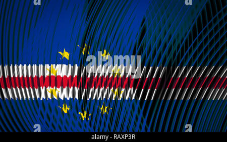 La bandiera nazionale di Capo Verde sullo sfondo del neon strisce geometrica Foto Stock