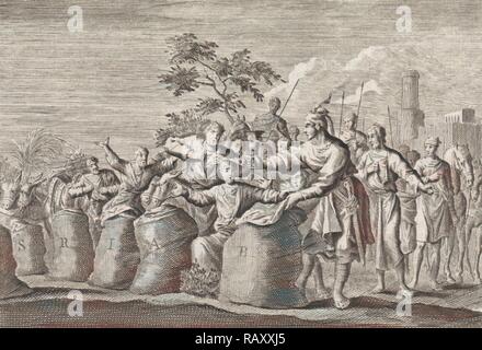 Joseph di Silver Cup si trova a Benjamin il sacco, Jan Luyken, Pieter Mortier, 1703 - 1762. Reinventato Foto Stock