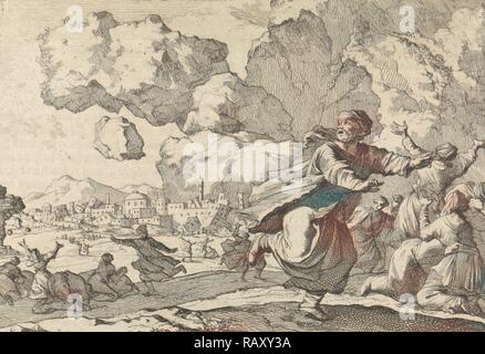 Terremoto in Persia, 1641, Caspar Luyken, Pieter van der Aa I, 1698. Reinventato da Gibon. Arte Classica con un moderno reinventato Foto Stock