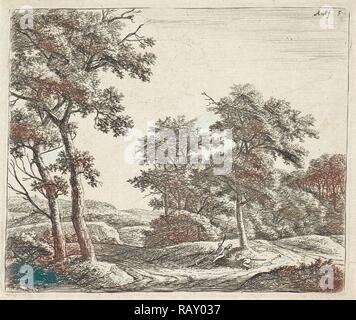 I pastori in riposo sotto un albero, Anthonie Waterloo, 1630 - 1663. Reinventato da Gibon. Arte Classica con un tocco di moderno reinventato Foto Stock