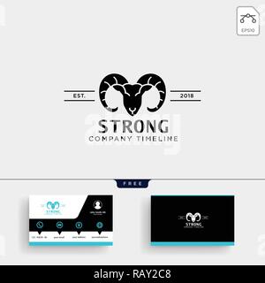 Forte corno di capra modello logo illustrazione vettoriale e business card design Illustrazione Vettoriale