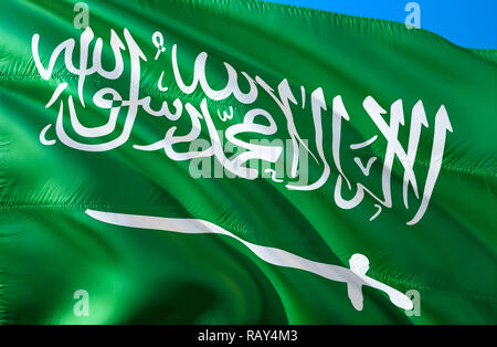 Bandiera dell'Arabia Saudita. 3D sventola bandiera design. Il simbolo nazionale di Arabia Saudita, rendering 3D. I colori nazionali e la bandiera nazionale di Arabia Saudita per un b Foto Stock