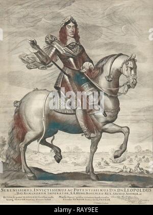 Ritratto di Leopoldo I, imperatore di Germania, a cavallo, Cornelis van Dalen (II), Wallerant Vaillant, 1648 - 1664 reinventato Foto Stock