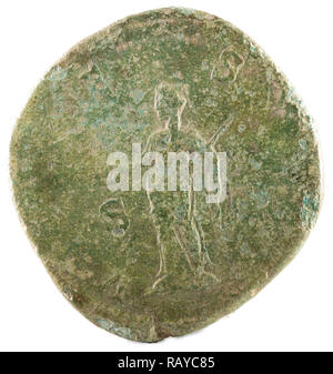 Antico bronzo romano sertertius medaglia dell'Imperatrice Julia Mamaea. La retromarcia. Foto Stock