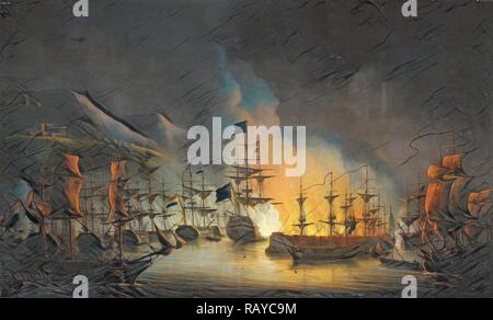 Il bombardamento di Algeri, a sostegno di un ultimatum per liberare gli schiavi di colore bianco, 26-27 agosto 1816, Martinus Schouman reinventato Foto Stock