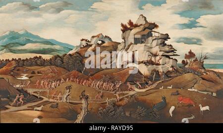 Paesaggio con un episodio dalla conquista dell America, Jan Jansz Mostaert, c. 1535. Reinventato da Gibon. Arte Classica reinventato Foto Stock