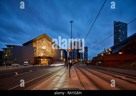 Manchester di notte Manchester Bridgewater Hall international concerto Foto Stock