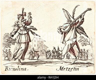 Jacques Callot (francese, 1592 - 1635). Riciulina e Metzetin, 1622 e versioni successive. Da parte di Balli di Sfessania. Attacco chimico. Piastra reinventato Foto Stock