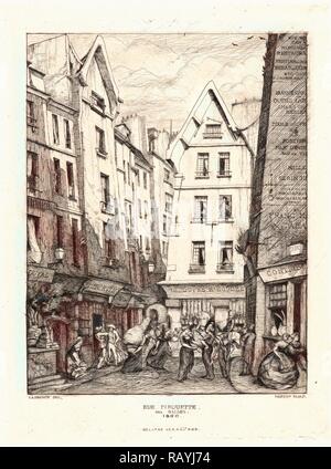 Charles Meryon (francese, 1821 - 1868). Piroettare Street, vicino ai mercati di Parigi (Rue piroettare aux Halles di Parigi reinventato Foto Stock