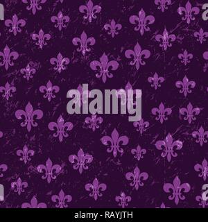 Mardi Gras carnival seamless pattern con elementi masquerade Fleur de Lis. Fleur de Lis giglio simbolo per carnevale masquerade. Illustrazione Vettoriale