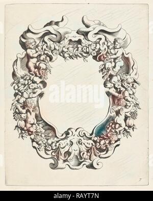 Cartiglio con lobo ornamento con due putti e quattro angeli, Michiel Mosijn, Gerbrand van den Eeckhout, Clemente de reinventato Foto Stock