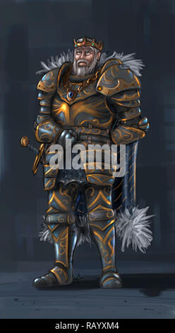 Concept Art Fantasy illustrazione del re guerriero nella piastra Full Armor Foto Stock