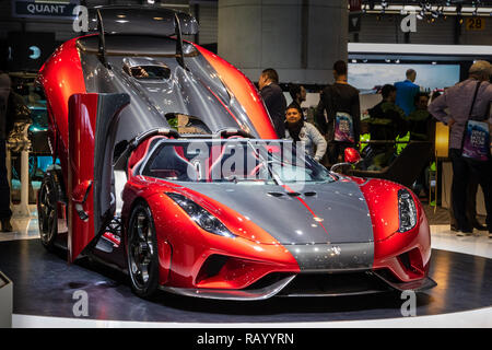 Ginevra, Svizzera - Marzo 8, 2017: 2018 Regera Koenigsegg auto sportiva presentati presso il 87th Geneva International Motor Show Foto Stock