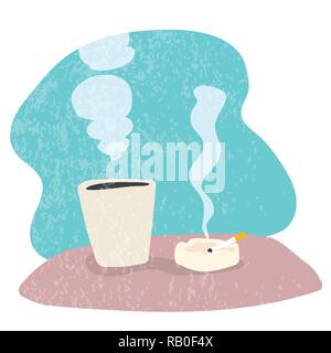 Disegnata a mano di caffè e fumatori, semplice piatto design, illustrazione vettoriale. Illustrazione Vettoriale