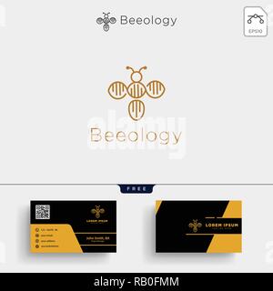 Bee Dna molecolare modello logo illustrazione vettoriale e business card design Illustrazione Vettoriale