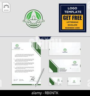 Leaf eco fitness modello logo illustrazione vettoriale e design di cancelleria, intestata, business card, busta Illustrazione Vettoriale