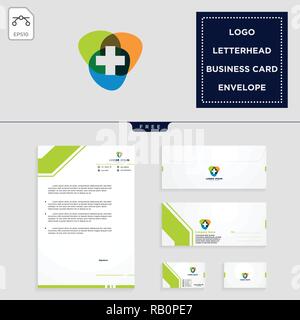 Medical croce modello logo illustrazione vettoriale e libera la carta intestata, busta, business card design Illustrazione Vettoriale