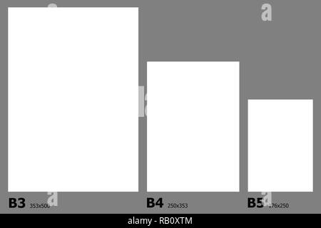 Esempio dimensioni della carta internazionale per la serie B formati di carta. Foto Stock