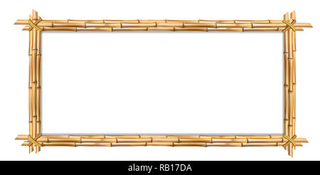 Rettangolo marrone bordo legno cornice fatta di realistico brown canne di bambù con copia vuoto lo spazio per testo o immagine all'interno. clip art, banner, poster o Foto Stock