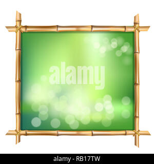 Square illustrazione della piazza di bamboo marrone steli telaio di confine, verde di sfocatura dello sfondo bokeh di fondo all'interno isolato su bianco. Abstract spa o il concetto di spiaggia t Foto Stock