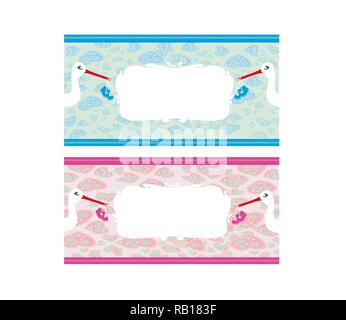 Set neonato banner.due colori per ragazzi e ragazze. Illustrazione Vettoriale