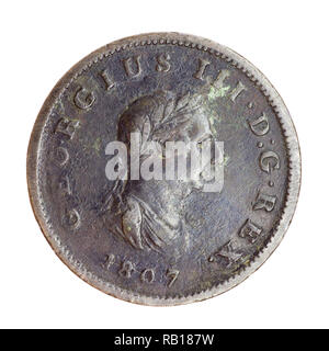 1807 British Penny moneta con George III CAPO Foto Stock