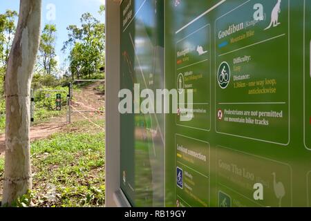 Il segno all'ingresso del Moongun sentiero a piedi a molle di Elliot, Townsville, Queensland, Australia Foto Stock