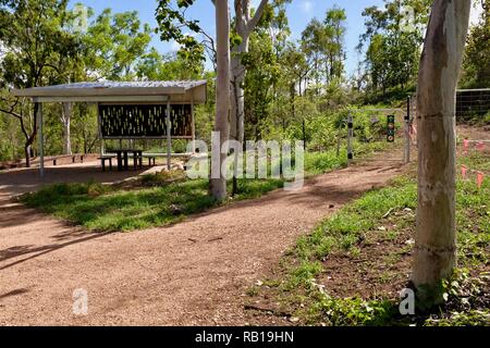 Il cancello e ingresso al bushwalk a molle di Elliot, Wadda Mooli Park Parco Giochi, Townsville, QLD, Australia Foto Stock