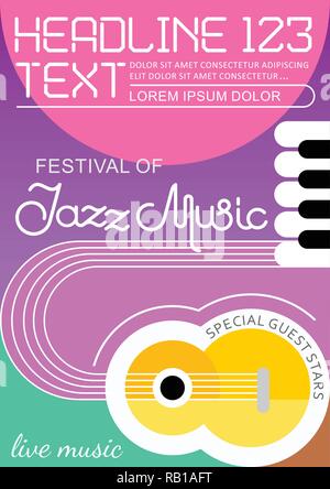 Festival di musica Jazz poster design modello di chitarra e pianoforte chiave e il testo in formato A4. Illustrazione Vettoriale