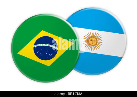 News Concept: Bandiera Brasile pulsante sulla bandiera argentina pulsante, 3d illustrazione su sfondo bianco Foto Stock