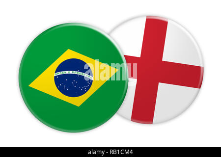 News Concept: Bandiera Brasile pulsante sulla bandiera Inghilterra pulsante, 3d illustrazione su sfondo bianco Foto Stock