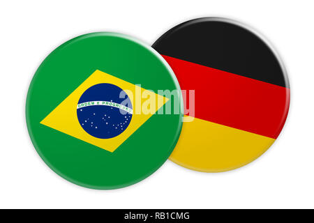 News Concept: Bandiera Brasile pulsante sulla bandiera della Germania pulsante, 3d illustrazione su sfondo bianco Foto Stock