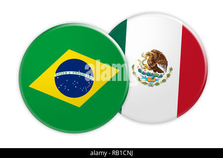 News Concept: Bandiera Brasile pulsante sulla bandiera del Messico pulsante, 3d illustrazione su sfondo bianco Foto Stock