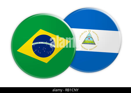 News Concept: Bandiera Brasile pulsante sul Nicaragua bandiera pulsante, 3d illustrazione su sfondo bianco Foto Stock