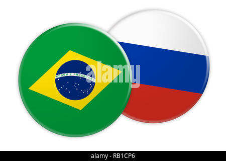 News Concept: Bandiera Brasile pulsante sulla bandiera della Russia pulsante, 3d illustrazione su sfondo bianco Foto Stock