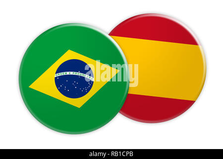 News Concept: Bandiera Brasile pulsante sulla bandiera della Spagna pulsante, 3d illustrazione su sfondo bianco Foto Stock