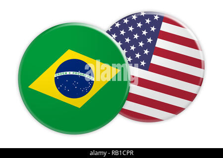 News Concept: Bandiera Brasile pulsante sulla bandiera degli Stati Uniti pulsante, 3d illustrazione su sfondo bianco Foto Stock