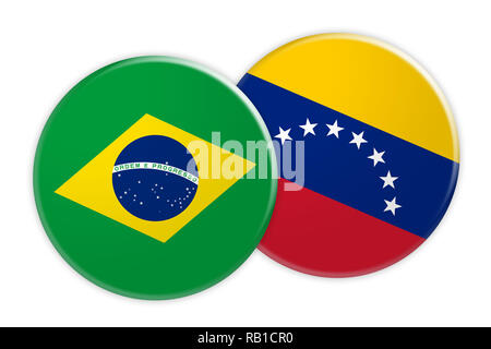 News Concept: Bandiera Brasile pulsante sul Venezuela bandiera pulsante, 3d illustrazione su sfondo bianco Foto Stock
