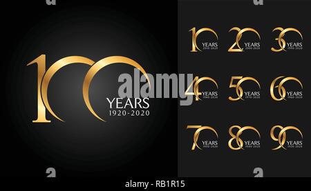 Set di anniversario badge. Golden Anniversary Celebration emblema design per profilo aziendale, opuscoli, depliant, rivista, brochure, poster, web invitat Illustrazione Vettoriale