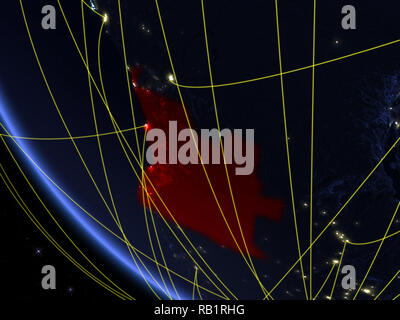 Angola sul pianeta Terra dallo spazio di notte con la rete. Concetto di comunicazione internazionale, la tecnologia e la corsa. 3D'illustrazione. Elementi di t Foto Stock