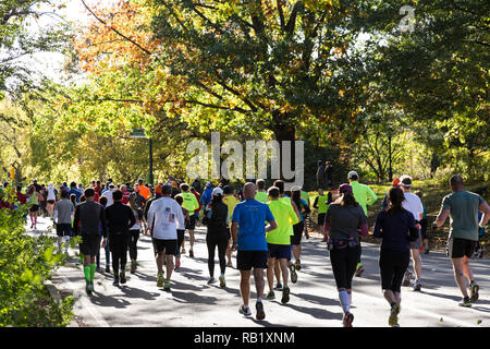 Gli atleti in esecuzione la maratona di New York nel 2014, al Central Park di New York, Stati Uniti d'America Foto Stock