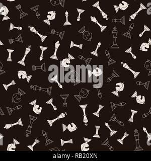 Pezzi di scacchi seamless pattern. Pezzi di scacchi su uno sfondo scuro. Illustrazione Vettoriale Illustrazione Vettoriale