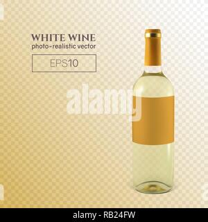 Fotorealistica bottiglia di vino bianco su uno sfondo trasparente Illustrazione Vettoriale