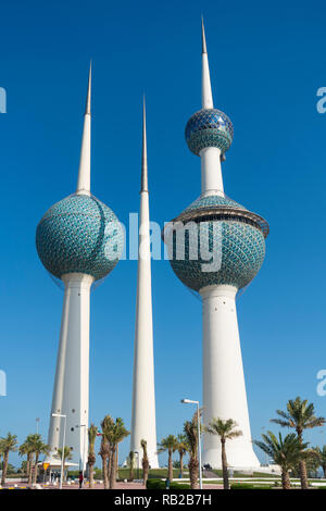 Vista del Kuwait Towers in Kuwait City, Kuwait Foto Stock